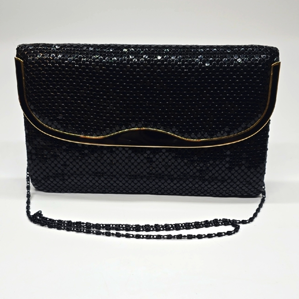 Chic Black Sequin Clutch with Gold Accents